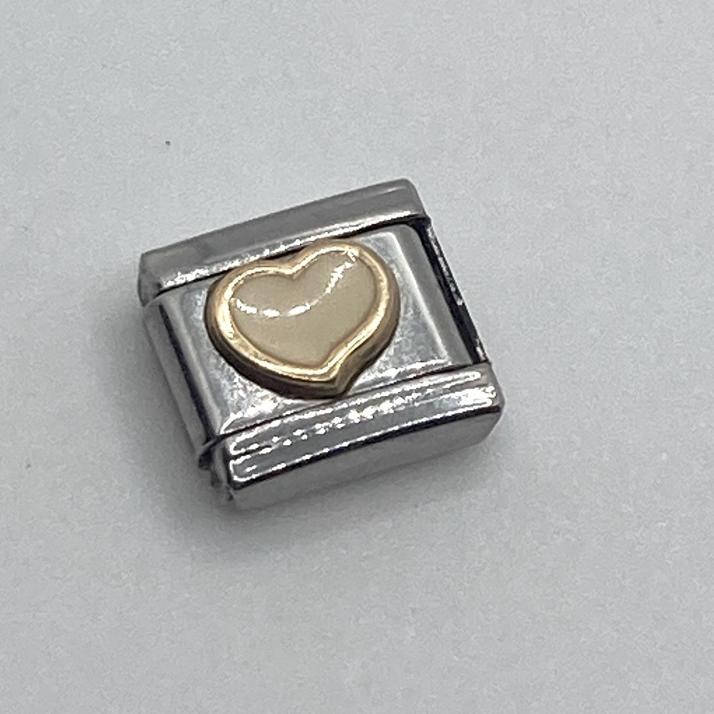 Zoppini Italian Charm Link 18k Gold Cream Colour Enamel Heart Stainless Steel